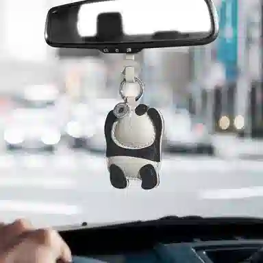 后鸟 抱抱大熊猫钥匙扣包包 手工小羊皮真皮 挂件 男女同款情侣款 黑色白色