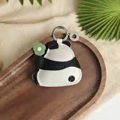 后鸟 大熊猫花花可爱呆萌包包挂件挂饰吊饰品车挂小众 小羊皮 钥匙扣 男女同款情侣款 黑白