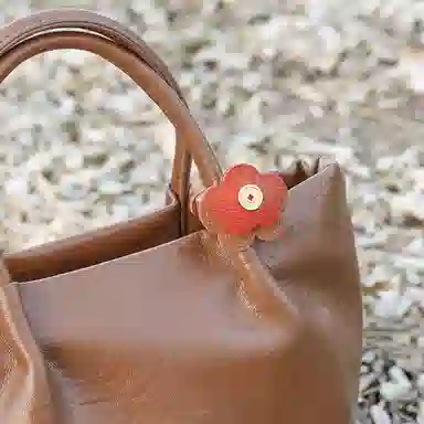 后鸟 一朵小红花花包包挂饰花朵配饰品真皮小众高级感新中式国潮古风复古个性本命年创意简约单手工制作好运 羊皮 挂件 男女同款情侣款