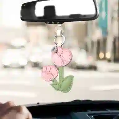 后鸟 郁金香花花朵可爱小众 手工真皮小羊皮 包包挂件钥匙扣吊饰挂饰车挂件 男女同款情侣款 粉色绿色白色