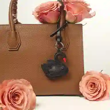 后鸟 天鹅优雅小众个性 手工小羊皮真皮 钥匙扣包包挂件挂饰汽车挂件 男女同款情侣款 棕色黑色白色