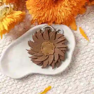 后鸟 向日葵 太阳花花 棕色美拉德配色 手工小羊皮真皮 挂件 男女同款情侣款