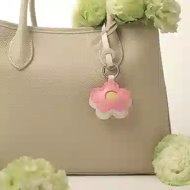 后鸟 原创设计师小众小花花朵优雅小清新 手工小羊皮真皮 包包挂件钥匙扣汽车挂件 男女同款情侣款 橄榄绿大地棕香草紫公主粉色