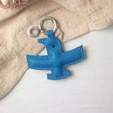 后鸟 可爱小鸟包包挂件吊饰汽车挂件饰品 手工小羊皮真皮 钥匙扣 男女同款情侣款 黑色蓝色