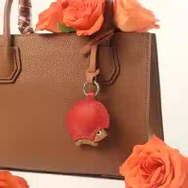 后鸟 小刺猬可爱呆萌小众 手工小羊皮真皮 包包挂件钥匙扣车挂 男女同款情侣款 棕色橘红色美拉德配色
