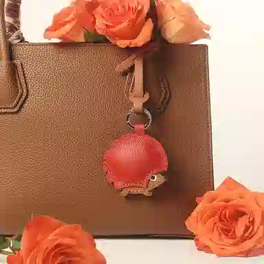 后鸟 小刺猬可爱呆萌小众 手工小羊皮真皮 包包挂件钥匙扣车挂 男女同款情侣款 棕色橘红色美拉德配色