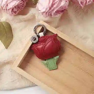 后鸟 玫瑰小花花 手工小羊皮真皮 钥匙扣包包挂件吊饰汽车挂件饰品 男女同款情侣款 红色绿色