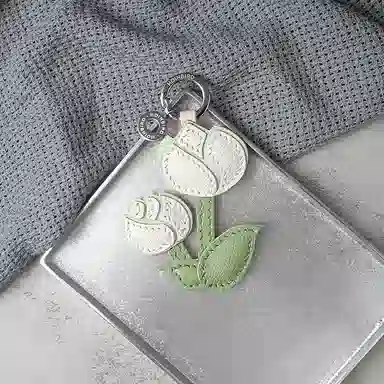 后鸟 郁金香花花朵可爱小众 手工真皮小羊皮 包包挂件钥匙扣吊饰挂饰车挂件 男女同款情侣款 粉色绿色白色