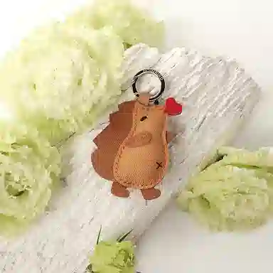 后鸟 小刺猬爱心可爱小众呆萌优雅 小羊皮手工真皮 钥匙扣包包挂件车挂 男女同款情侣款 大地色 棕色 美拉德配色