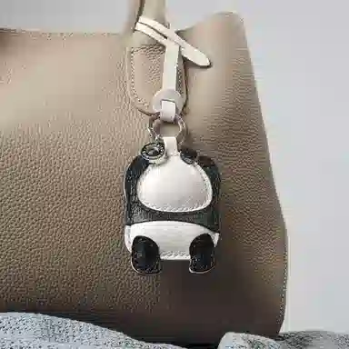 后鸟 抱抱大熊猫钥匙扣包包 手工小羊皮真皮 挂件 男女同款情侣款 黑色白色