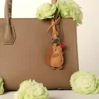 后鸟 小刺猬爱心可爱小众呆萌优雅 小羊皮手工真皮 钥匙扣包包挂件车挂 男女同款情侣款 大地色 棕色 美拉德配色