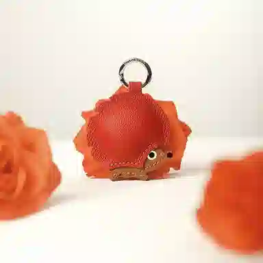 后鸟 小刺猬可爱呆萌小众 手工小羊皮真皮 包包挂件钥匙扣车挂 男女同款情侣款 棕色橘红色美拉德配色