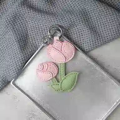 后鸟 郁金香花花朵可爱小众 手工真皮小羊皮 包包挂件钥匙扣吊饰挂饰车挂件 男女同款情侣款 粉色绿色白色