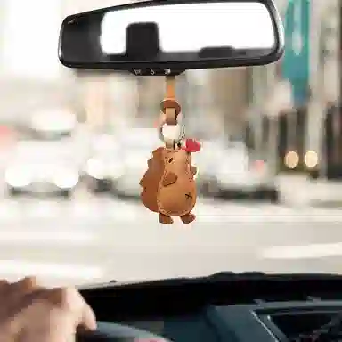 后鸟 小刺猬爱心可爱小众呆萌优雅 小羊皮手工真皮 钥匙扣包包挂件车挂 男女同款情侣款 大地色 棕色 美拉德配色