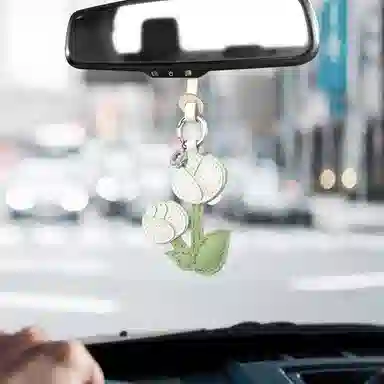 后鸟 郁金香花花朵可爱小众 手工真皮小羊皮 包包挂件钥匙扣吊饰挂饰车挂件 男女同款情侣款 粉色绿色白色