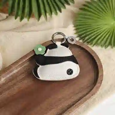 后鸟 大熊猫花花可爱呆萌包包挂件挂饰吊饰品车挂小众 小羊皮 钥匙扣 男女同款情侣款 黑白