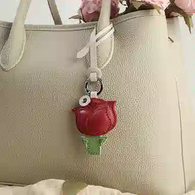 后鸟 玫瑰小花花 手工小羊皮真皮 钥匙扣包包挂件吊饰汽车挂件饰品 男女同款情侣款 红色绿色