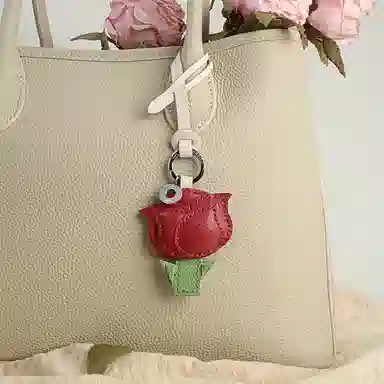 后鸟 玫瑰小花花 手工小羊皮真皮 钥匙扣包包挂件吊饰汽车挂件饰品 男女同款情侣款 红色绿色
