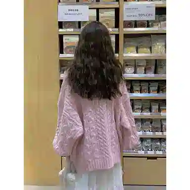 SUNSUNTOWN V-Neck Sweater Pink Loose Fit