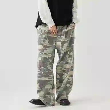 GOLFCROSS Vintage Camouflage Embroidered Wide Leg Pants