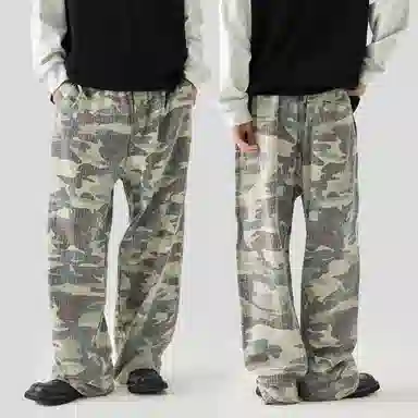 GOLFCROSS Vintage Camouflage Embroidered Wide Leg Pants