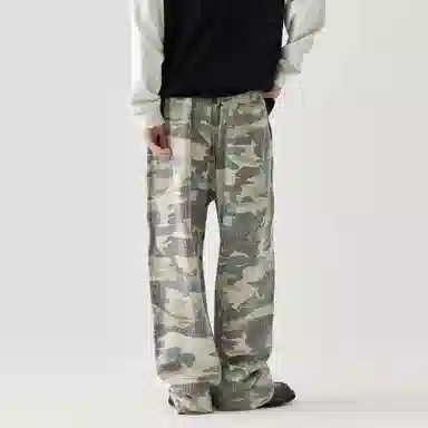 GOLFCROSS Vintage Camouflage Embroidered Wide Leg Pants