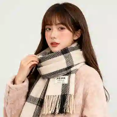 匹克 秋冬休闲时尚百搭拼色暖绒氛围感 格纹流苏双面设计 亲肤舒适保暖防风户外出行 聚酯纤维 绒线围巾 男女同款情侣款