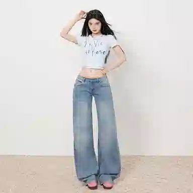 拾籍 宽松适中低腰直筒牛仔裤 女款