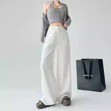 拾籍 甜酷风高腰宽松阔腿牛仔裤 女款 白色