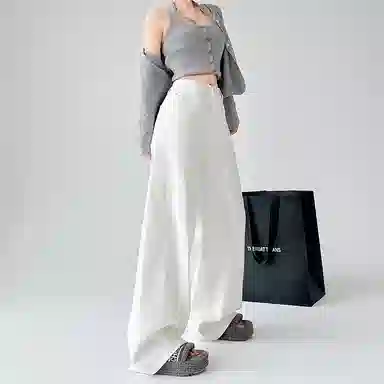 拾籍 甜酷风高腰宽松阔腿牛仔裤 女款 白色