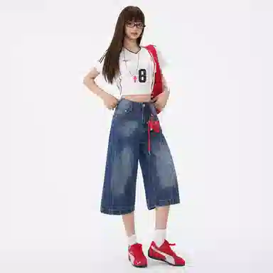 拾籍 时尚潮流复古风格宽松舒适牛仔裤 女款