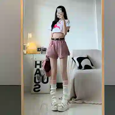 拾籍 高腰宽松舒适牛仔短裤 女款