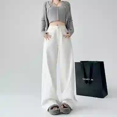 拾籍 甜酷风高腰宽松阔腿牛仔裤 女款 白色