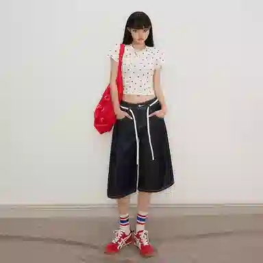 拾籍 美式复古高腰宽松牛仔短裤 女款