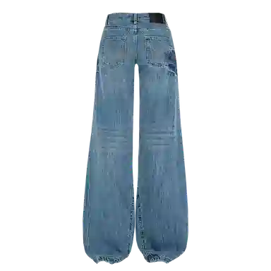 拾籍 美式复古水阔腿低腰宽松牛仔裤 女款