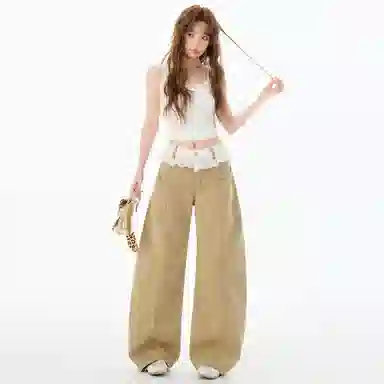 拾籍 蕾丝宽松显瘦阔腿裤牛仔裤 女款