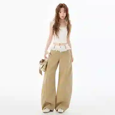 拾籍 蕾丝宽松显瘦阔腿裤牛仔裤 女款