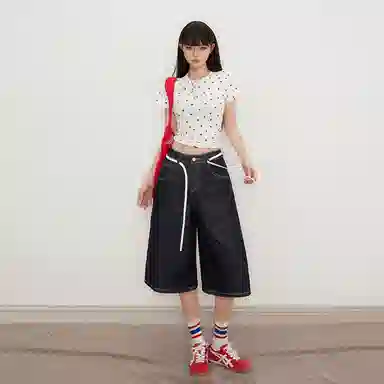 拾籍 美式复古高腰宽松牛仔短裤 女款