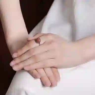 老庆云银楼 复古方形戒 小巧精致简约时尚 唐草纹民族风 小众创意设计高级感指环#好运 玛瑙 戒指 男女同款情侣款