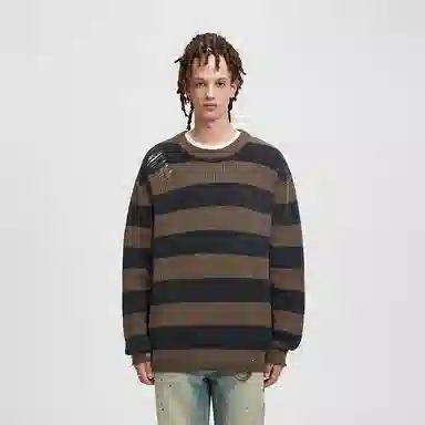 BONELESS Distressed Colorblock Sweater