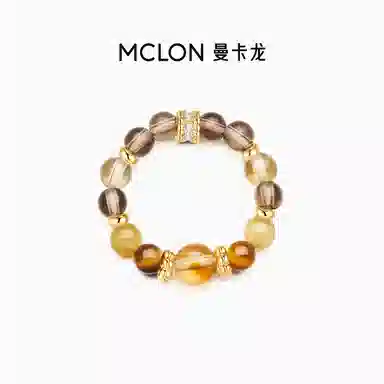 曼卡龙 财运守恒 银镶虎眼石串珠戒小众精致设计感个性招财好运能量石单戒生日恋爱告白天然 黄水晶 戒指 女款
