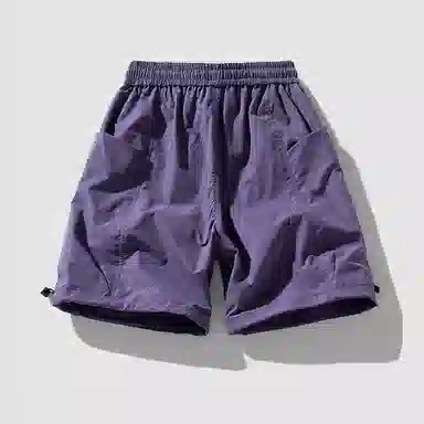 虫小绿 美式基础款山系户外大口袋纯色抽绳中腰宽松多口袋透气直筒工装五分休闲短裤 男女同款