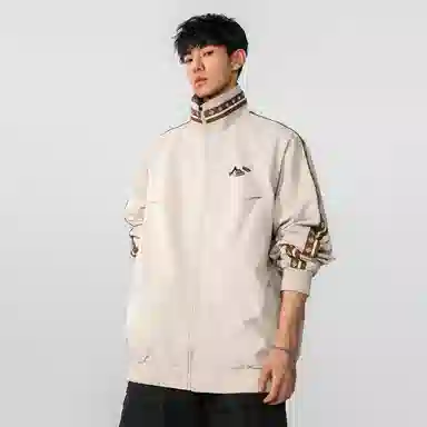 虫小绿 美式复古褶皱大口袋侧边条纹设计基础款户外山系机能风立领宽松运动休闲百搭舒适通勤潮流防风保暖教练外套夹克 男女同款