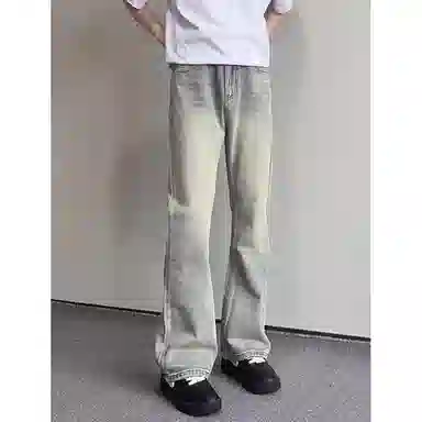 虫小绿 美式复古潮流百搭微喇高街直筒裤子修身显瘦弯刀裤日常通勤牛仔裤 男女同款