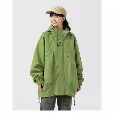 虫小绿 户外登山攀岩运动旅游出行美式复古经典简约宽松防风落肩连帽单冲外套夹克 男女同款