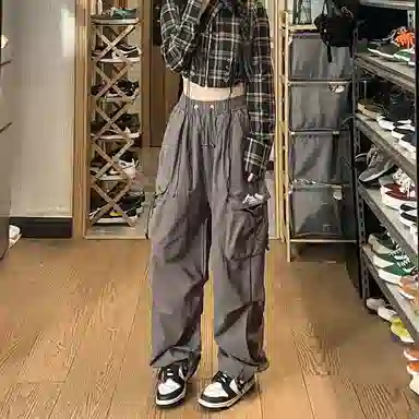 虫小绿 潮流港风日系多口袋束脚运动潮牌宽松百搭工装裤痞帅休闲裤 男女同款