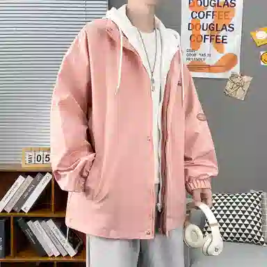 虫小绿 美式高街个性时尚潮流运动轻便透气百搭简约多功能纯色基础高级感休闲户外防风印花宽松连帽外套夹克 男女同款