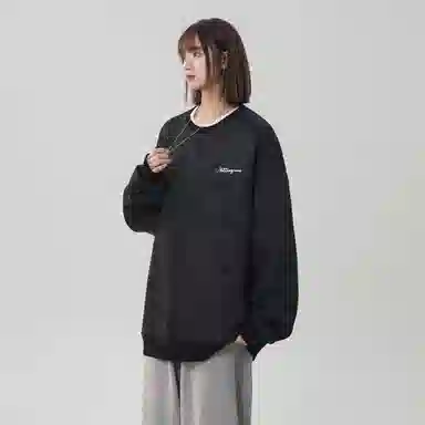 虫小绿 国潮牌美式叠穿韩版字母印花长袖上衣春秋季打底衫宽松卫衣 男女同款