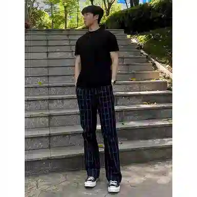 虫小绿 美式复古潮流格子多种版型舒适百搭适合日常出行针织运动裤 男女同款