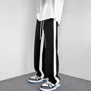 虫小绿 美式简约宽松直筒条纹撞色垂感时尚百搭休闲裤 男女同款